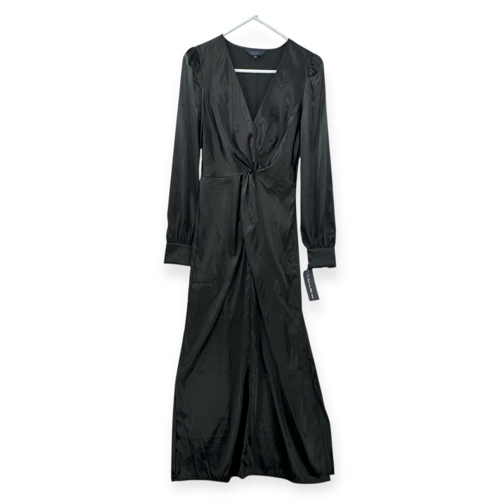 Rachel Roy Maxi Dress Womens 6 Long Sleeve Satin Twist‎ Front Black Formal NWT